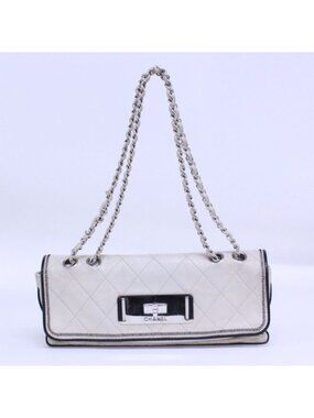 Chanel 255 Chain Handbag Lambskin White Silver